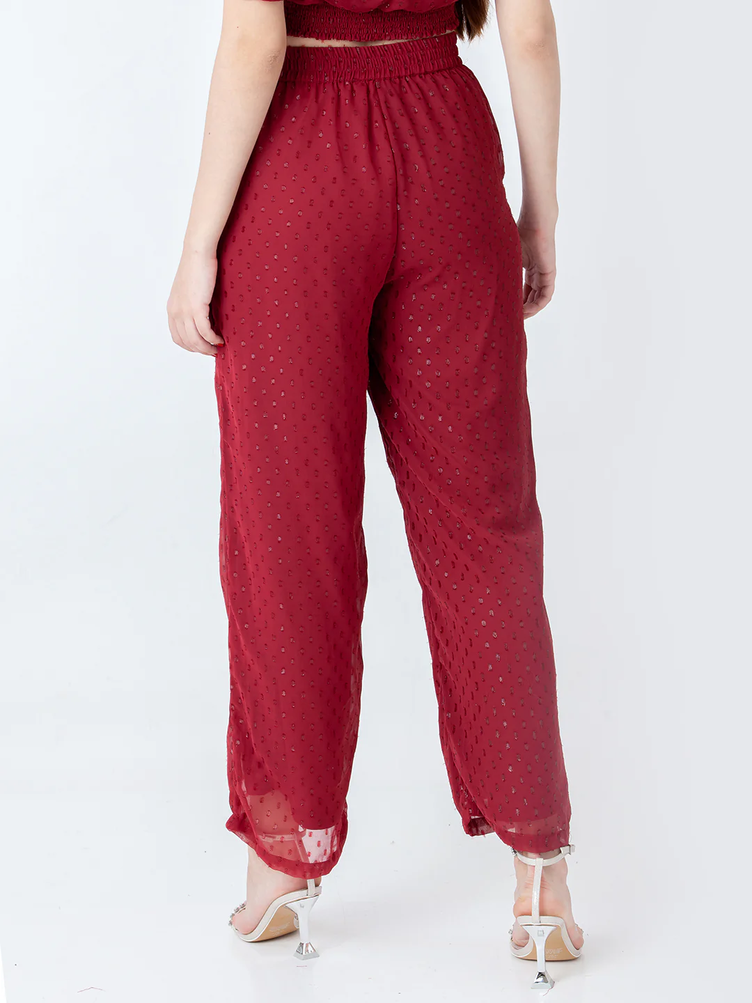 Maroon Self Design Regular Trouser - Image 4