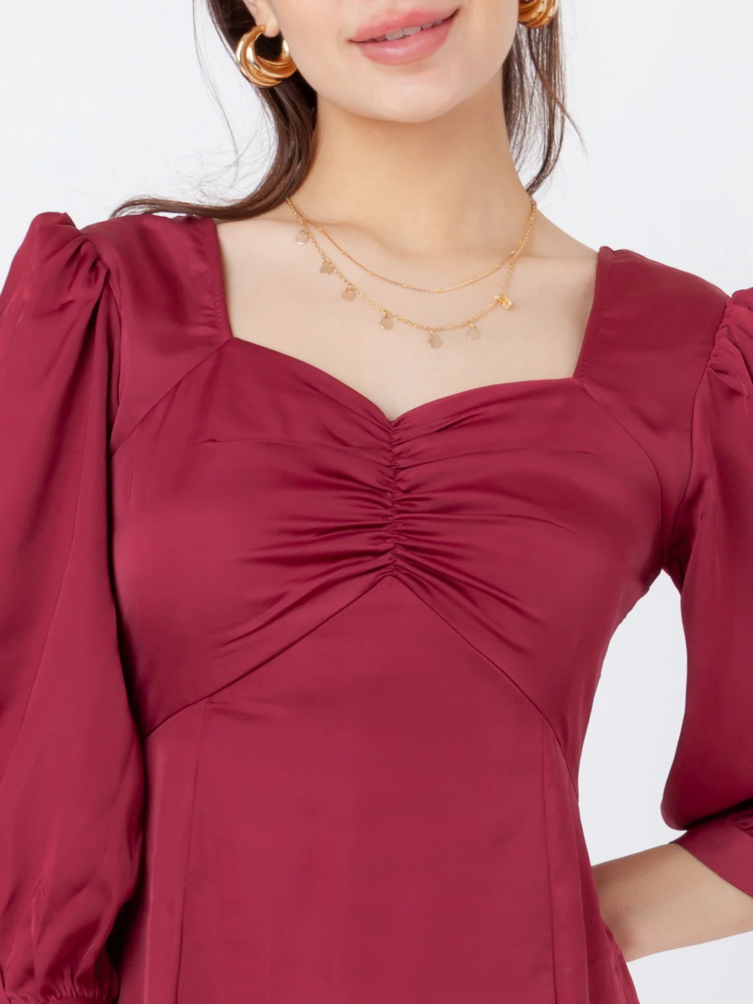 Maroon Solid A-Line Short Dress - Image 6