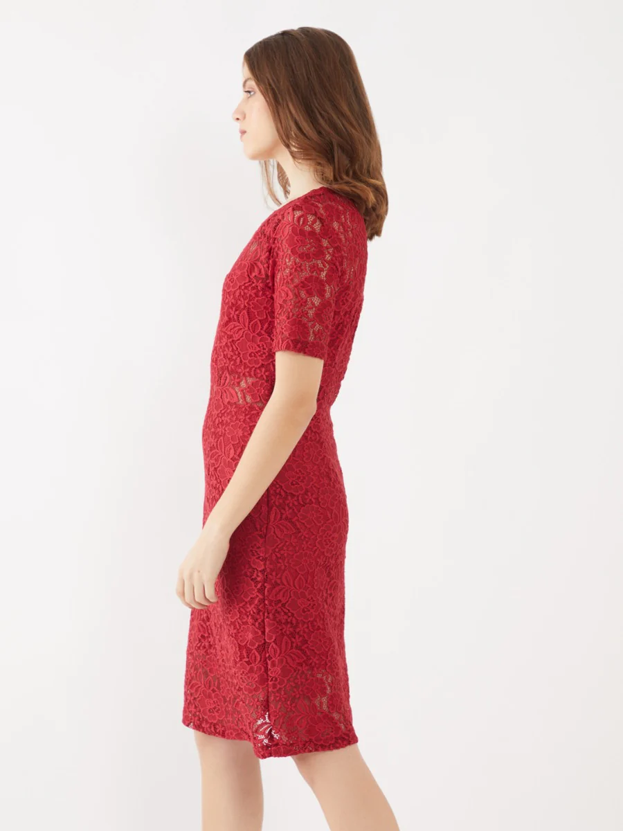 Maroon Solid A-Line Short Dress - Image 3