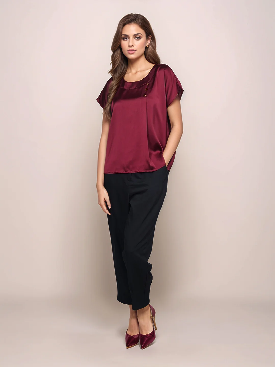 Maroon Solid Basic Top