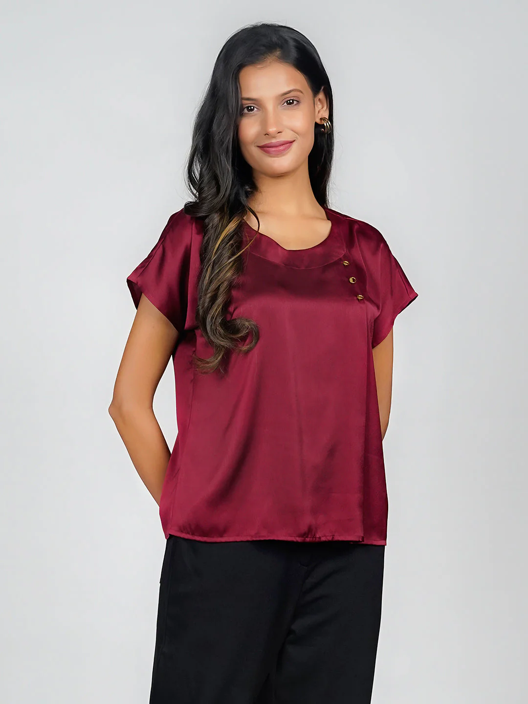 Maroon Solid Basic Top - Image 2