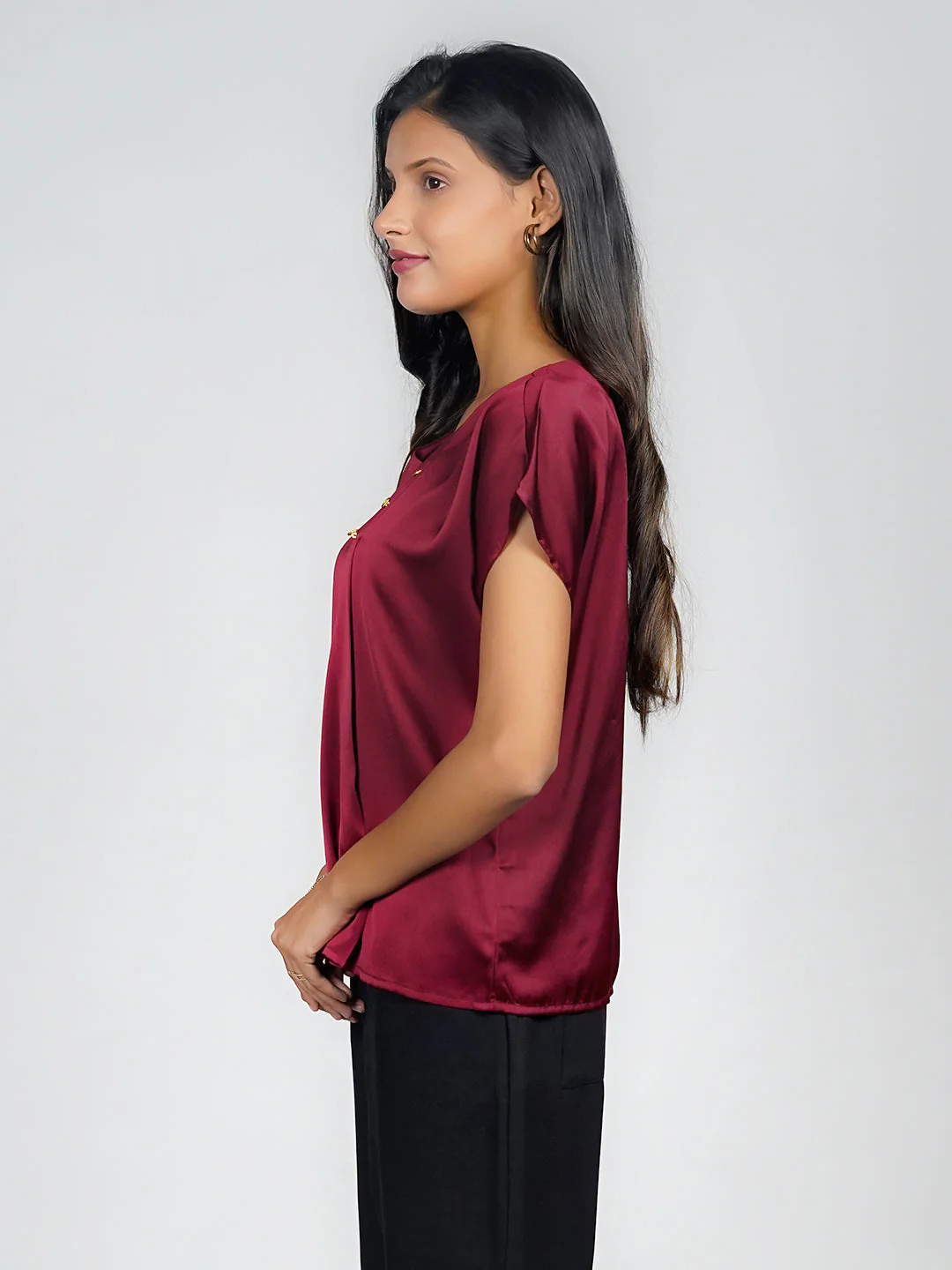 Maroon Solid Basic Top - Image 3