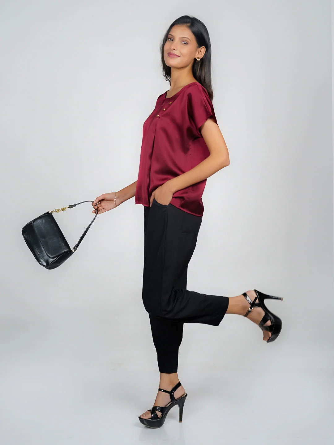 Maroon Solid Basic Top - Image 6