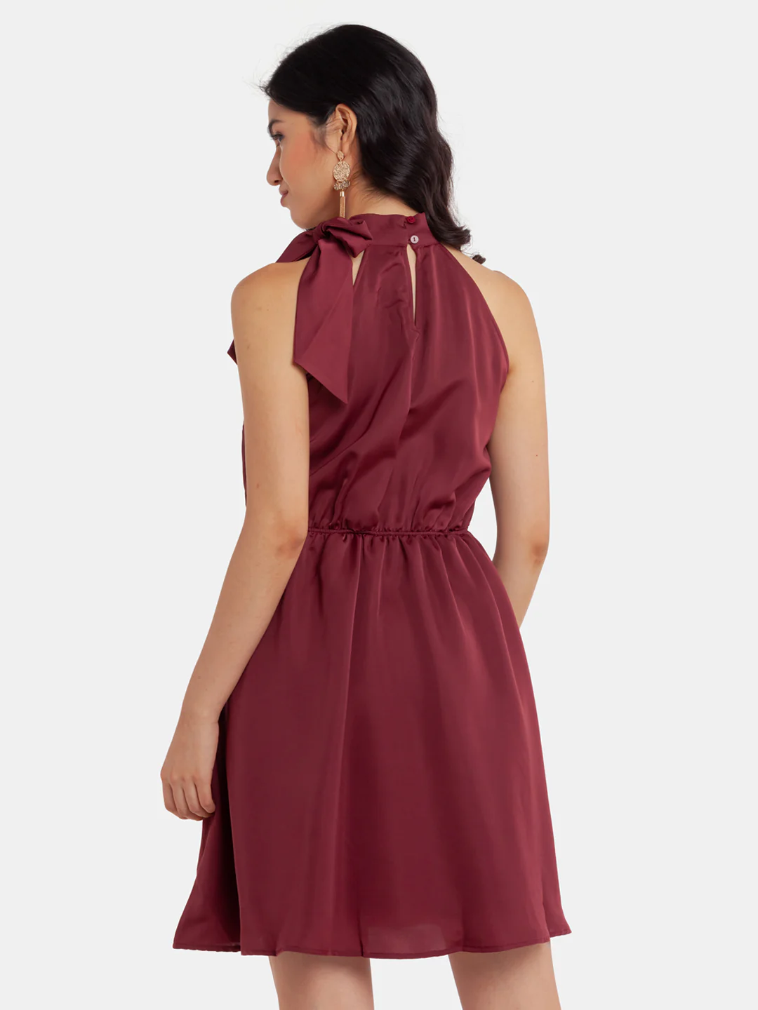 Maroon Solid Elasticated Short Dress - Image 4