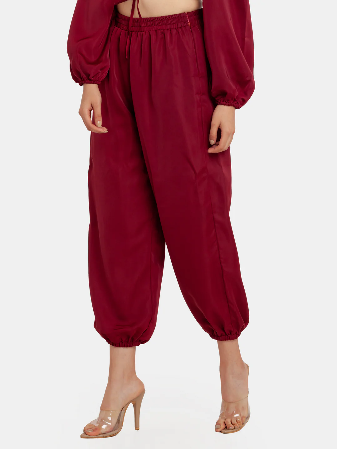 Maroon Solid High Waisted Jogger - Image 2