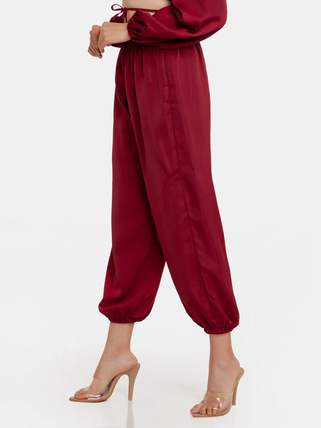 Maroon Solid High Waisted Jogger - Image 3
