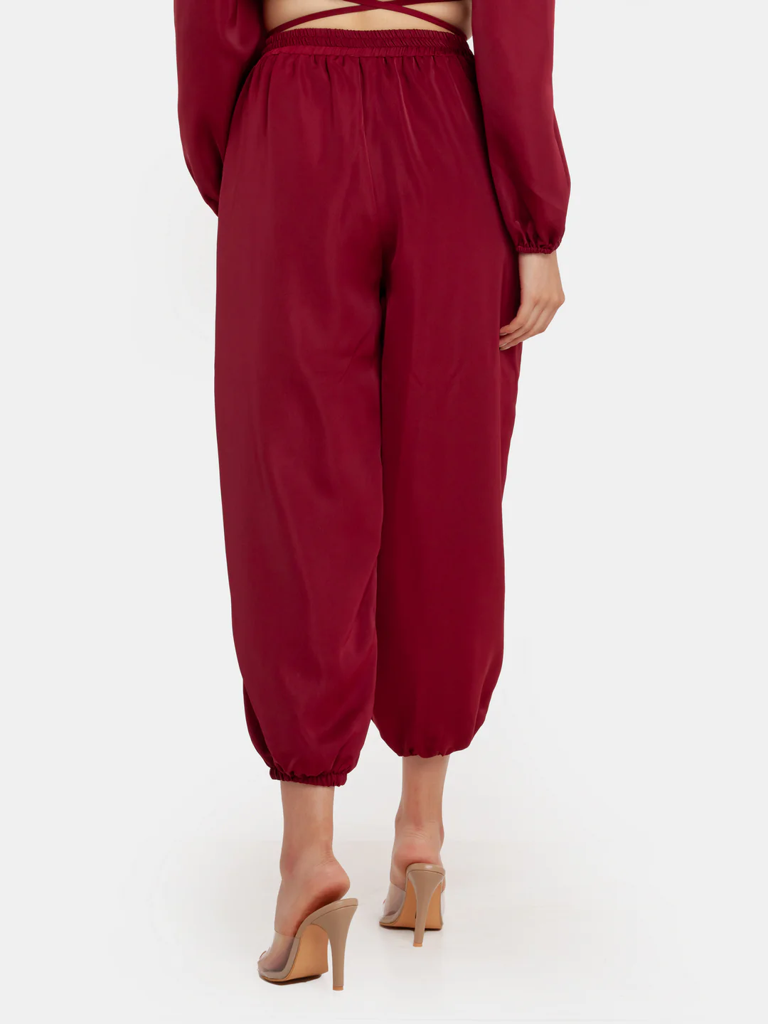 Maroon Solid High Waisted Jogger - Image 4