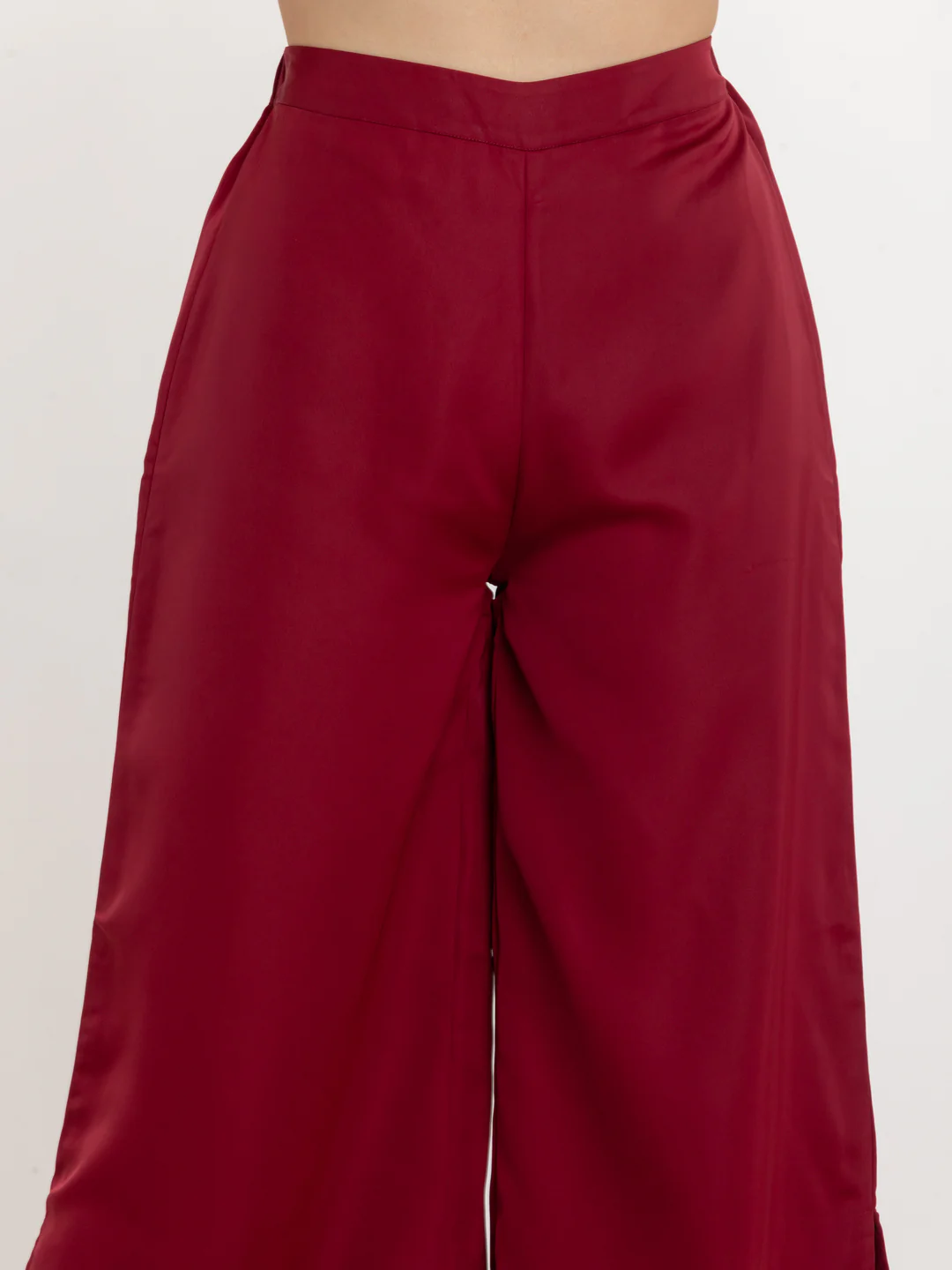 Maroon Solid High Waisted Trouser - Image 6
