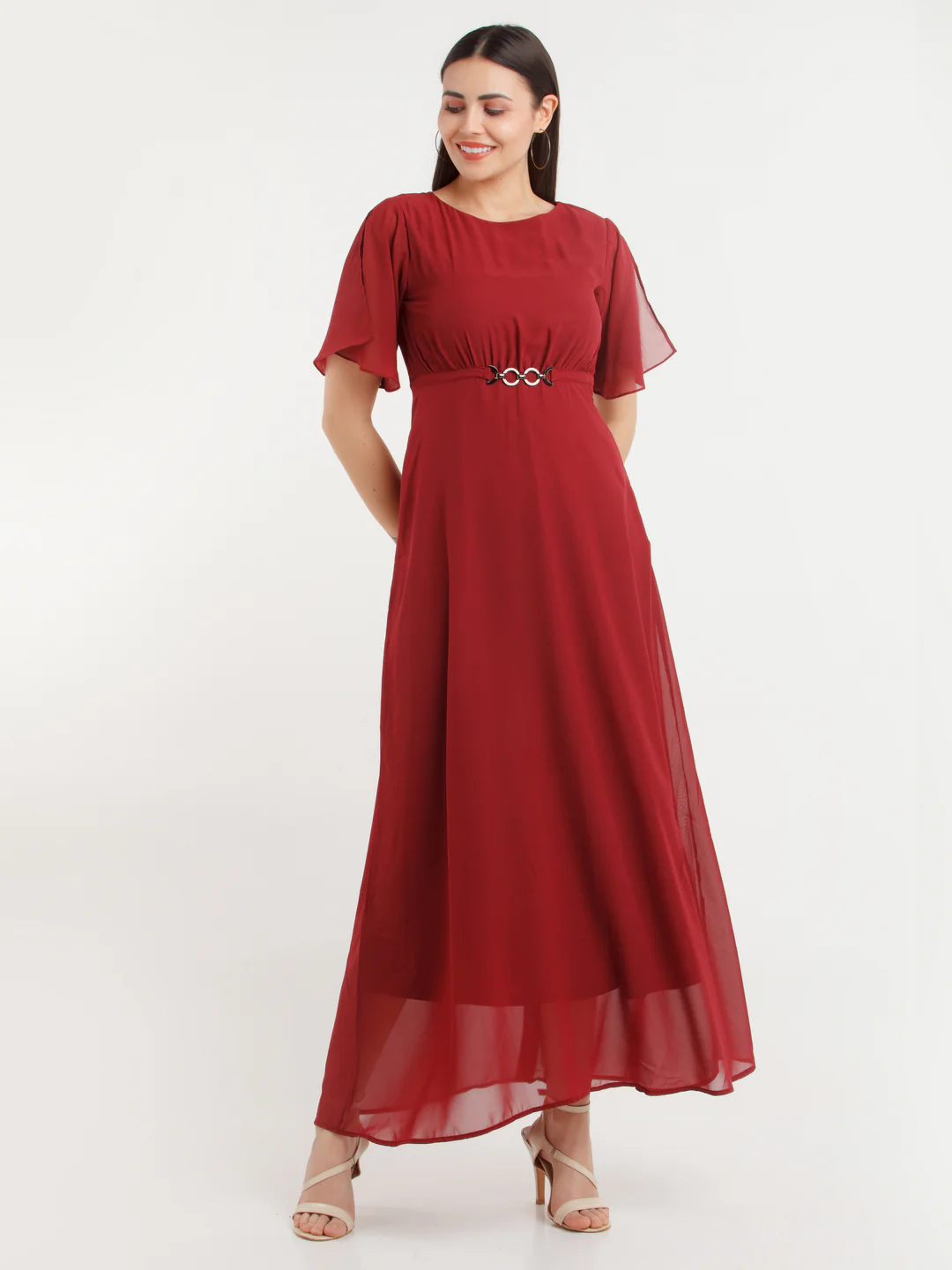 Maroon Solid Maxi Dress - Image 2