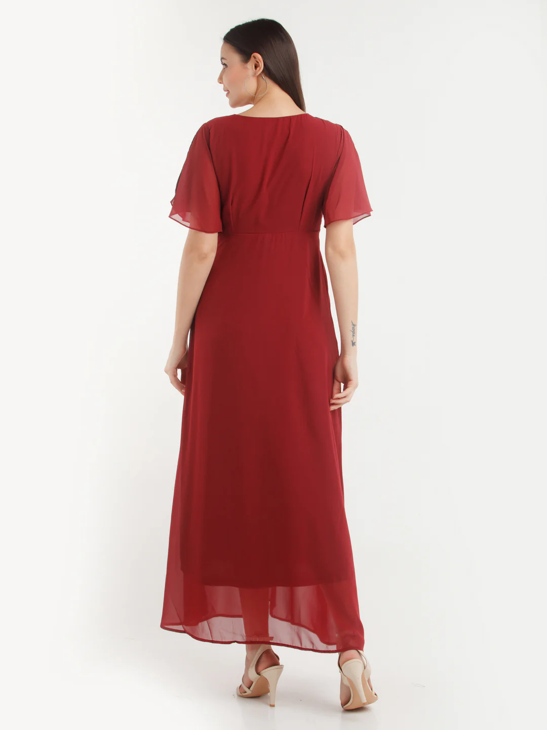 Maroon Solid Maxi Dress - Image 4