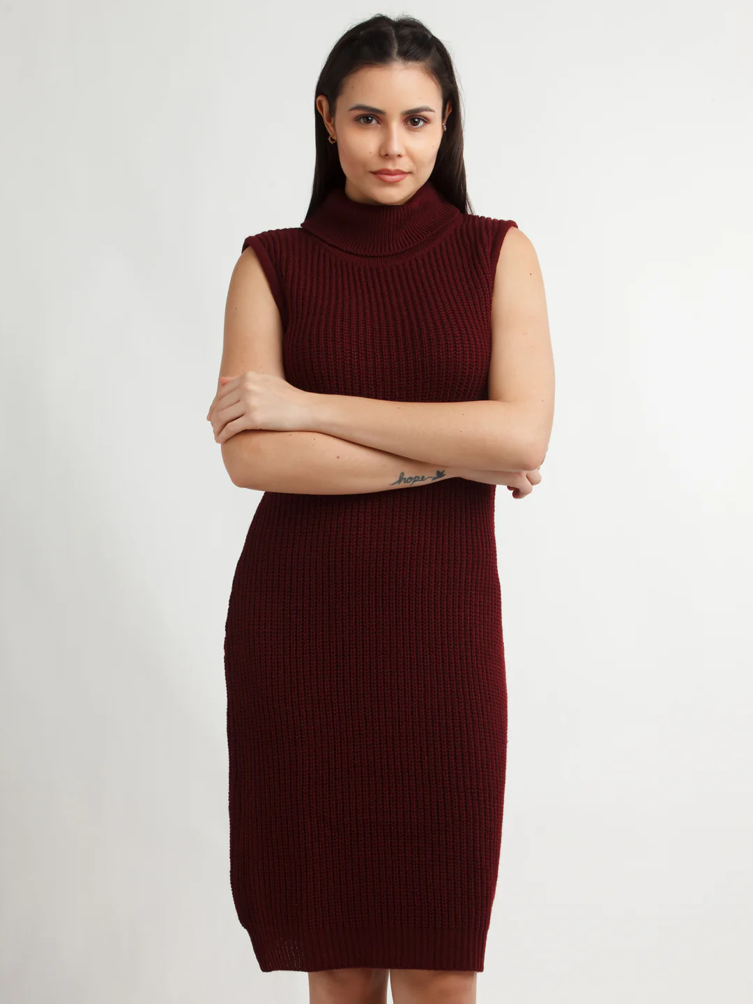 Maroon Solid Midi Dress - Image 2