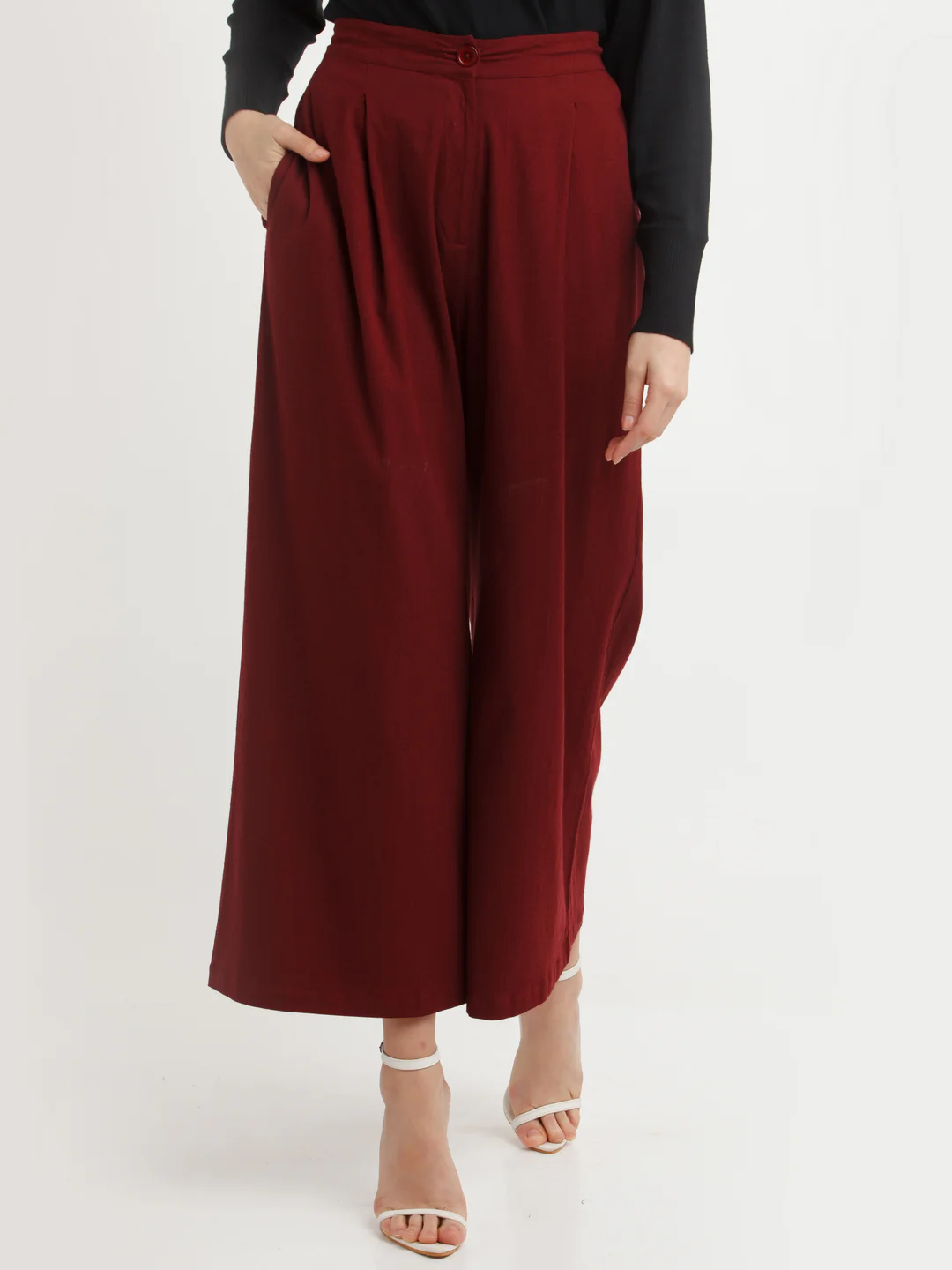 Maroon Solid Pants - Image 3
