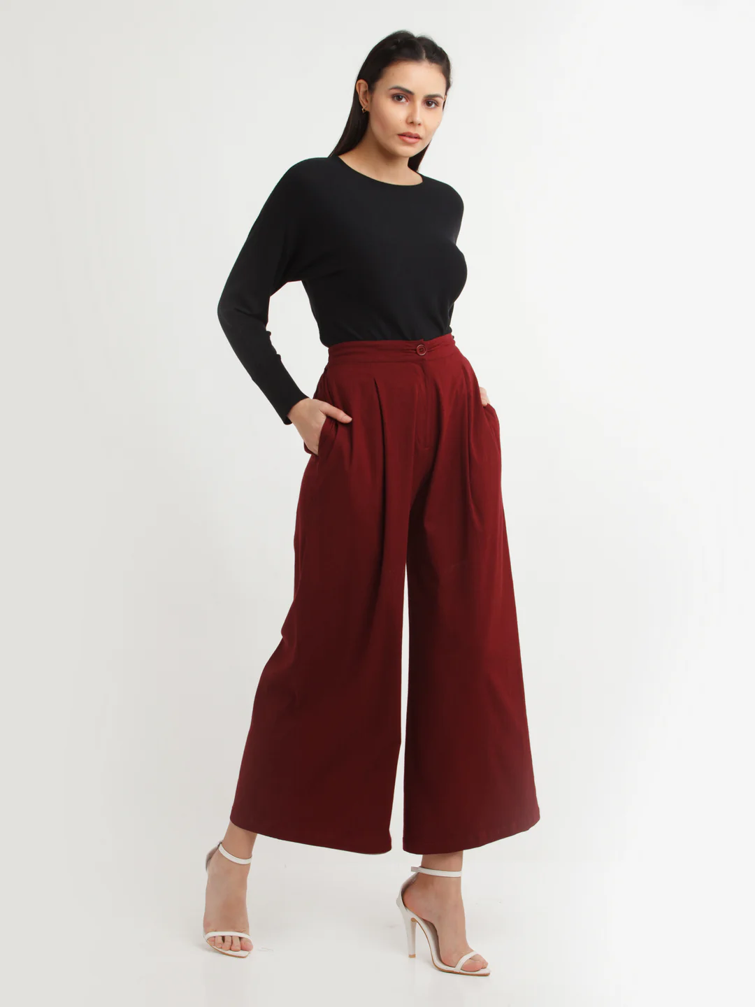 Maroon Solid Pants - Image 5