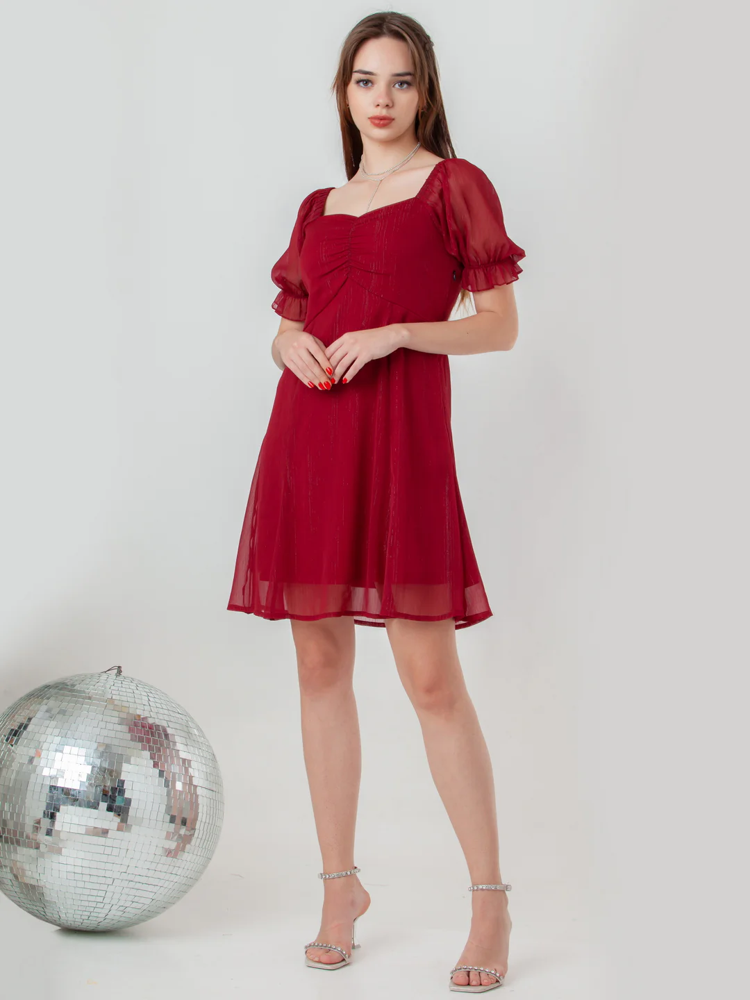 Maroon Solid Regular Short Dress - Image 5