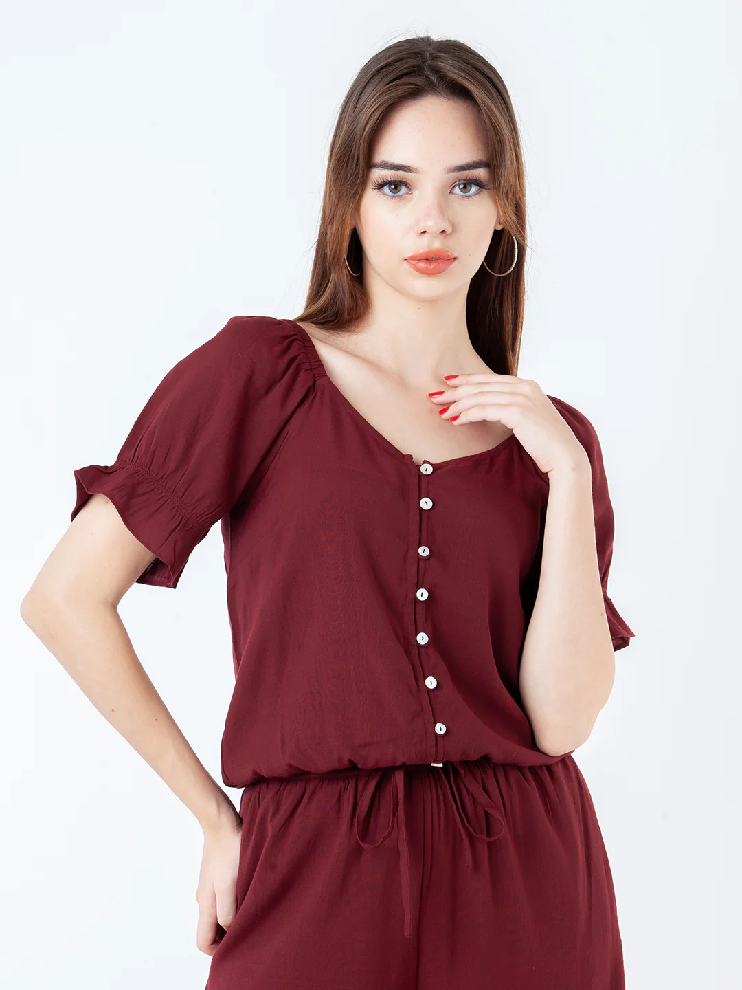 Maroon Solid Regular Top - Image 2