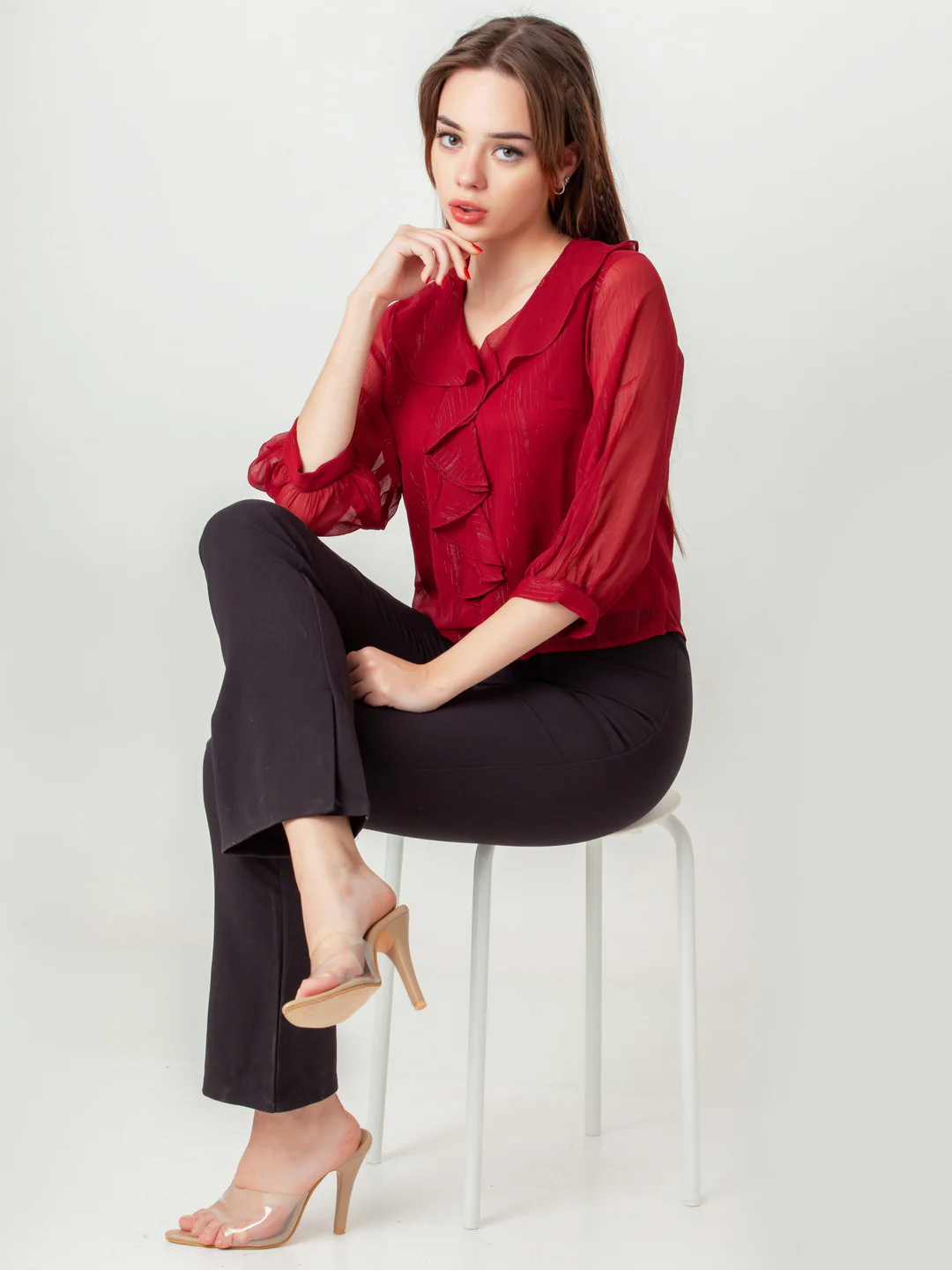 Maroon Solid Regular Top - Image 2