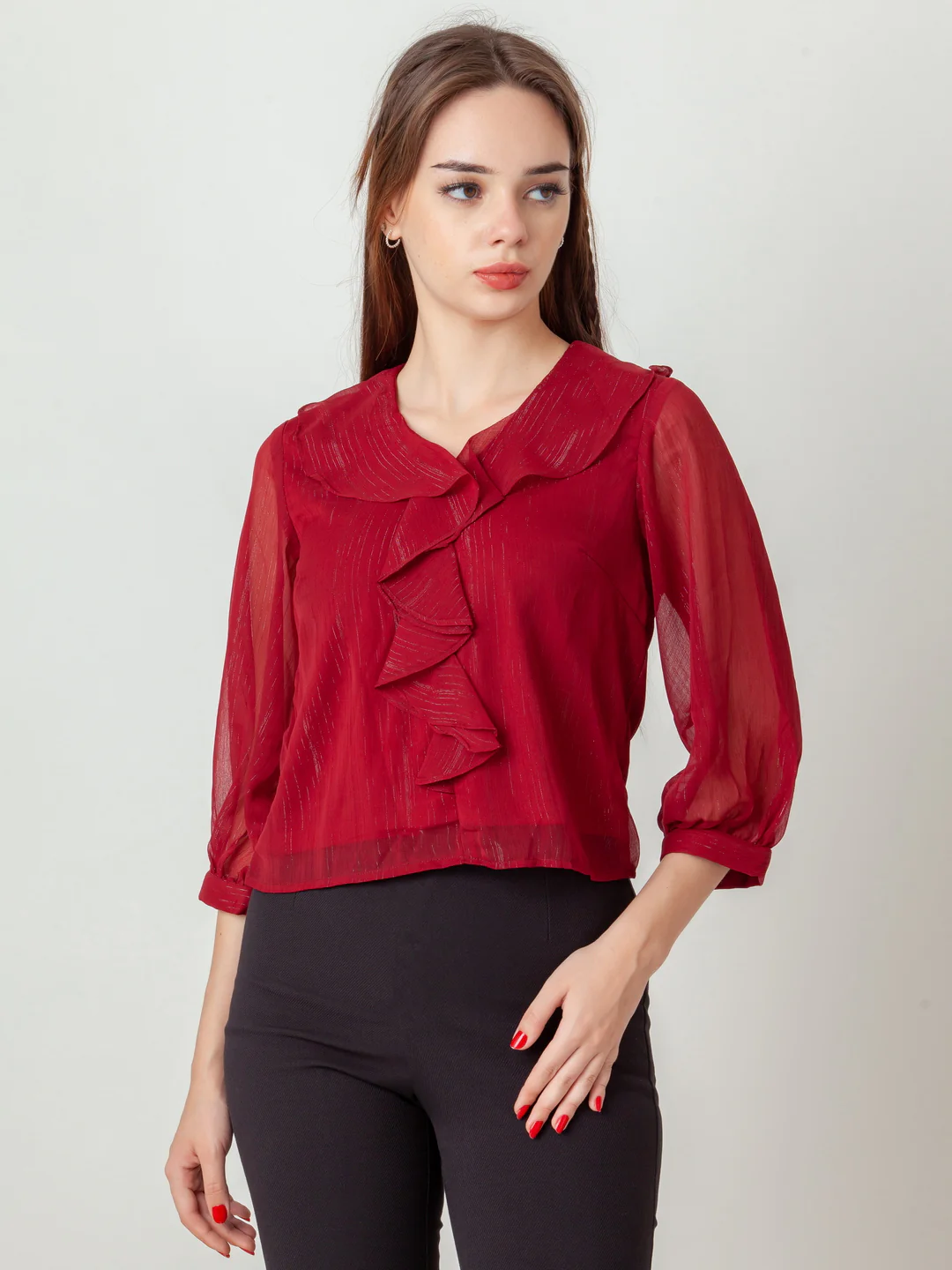 Maroon Solid Regular Top - Image 3