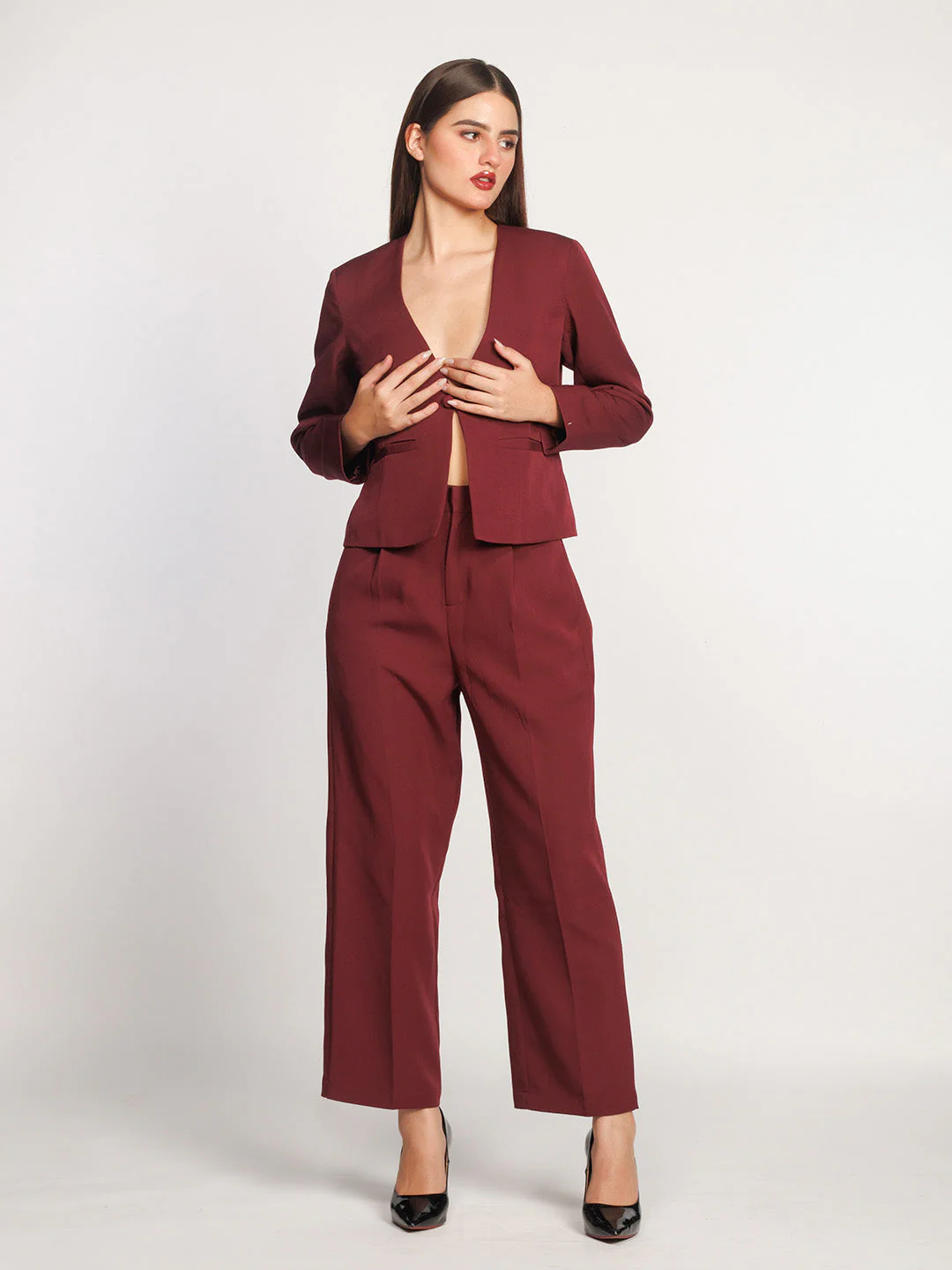 Maroon Solid Regular Trouser