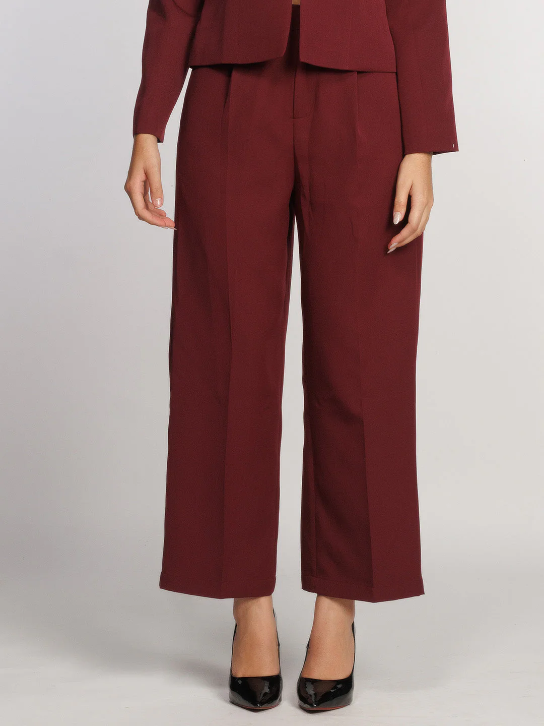 Maroon Solid Regular Trouser - Image 2