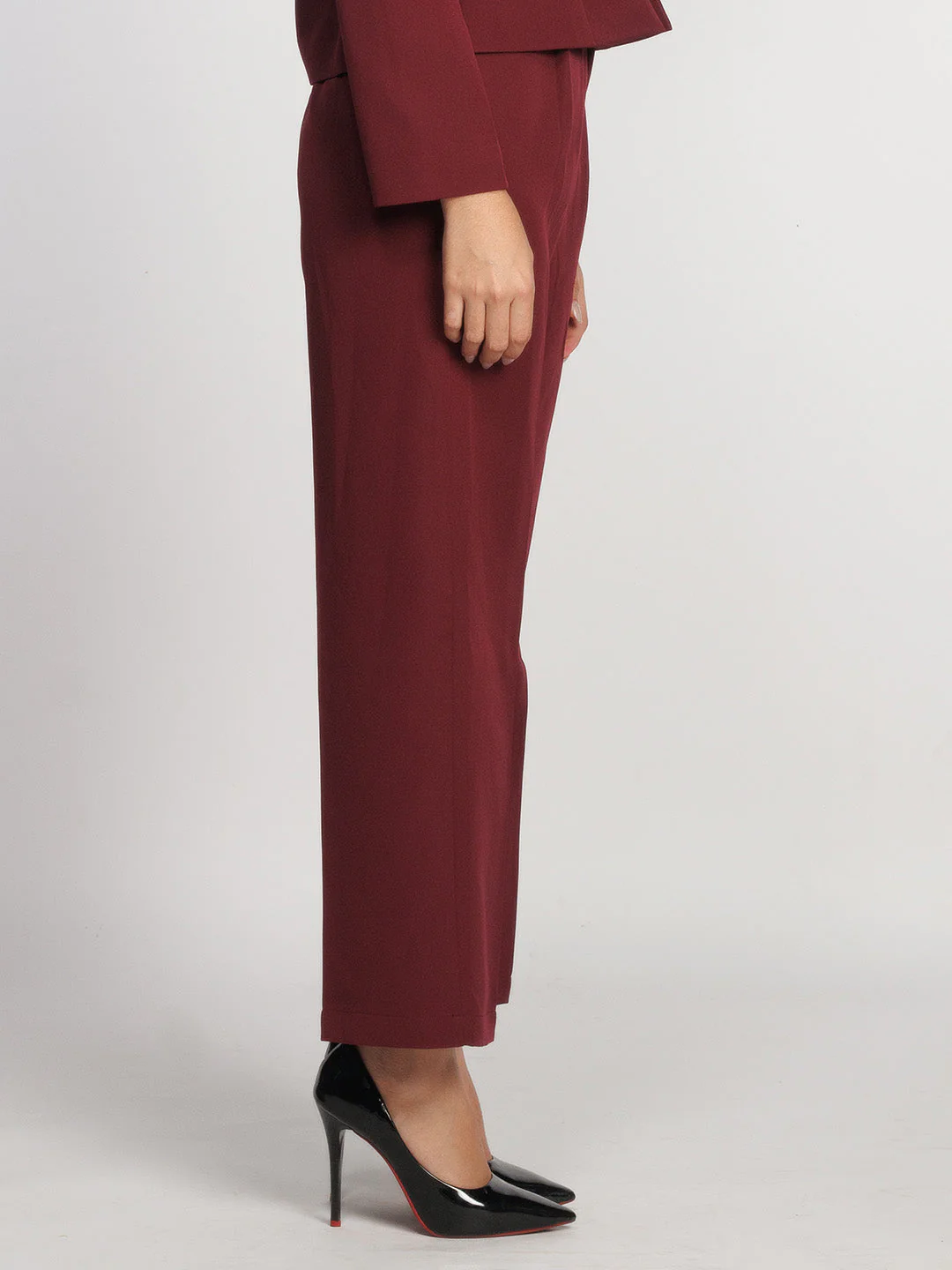 Maroon Solid Regular Trouser - Image 3