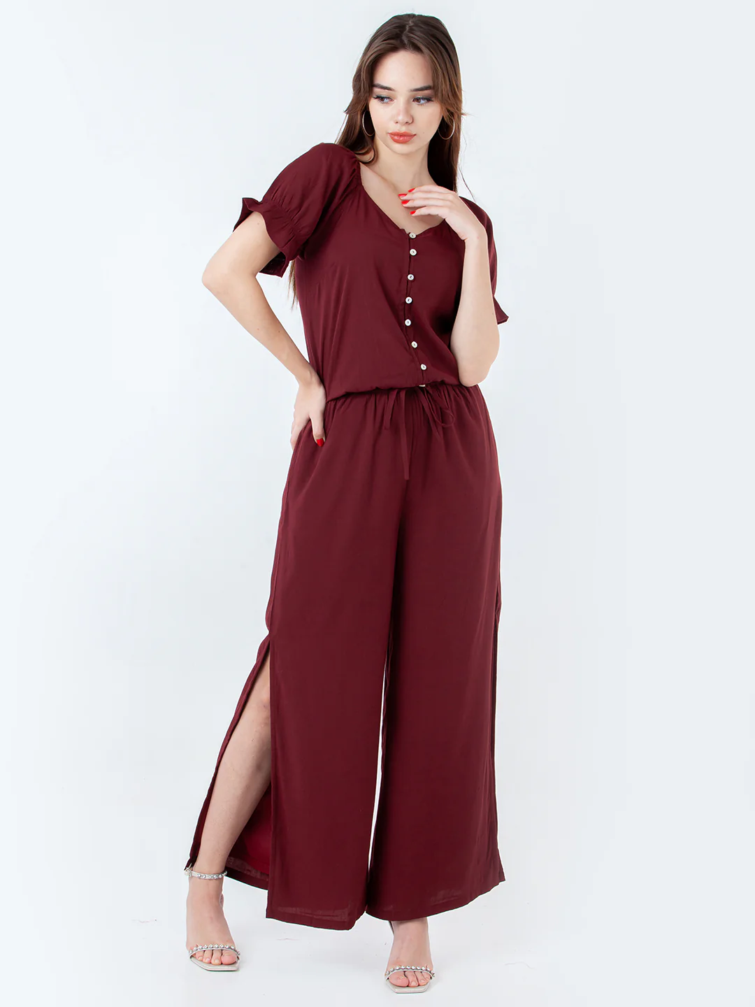 Maroon Solid Regular Trouser