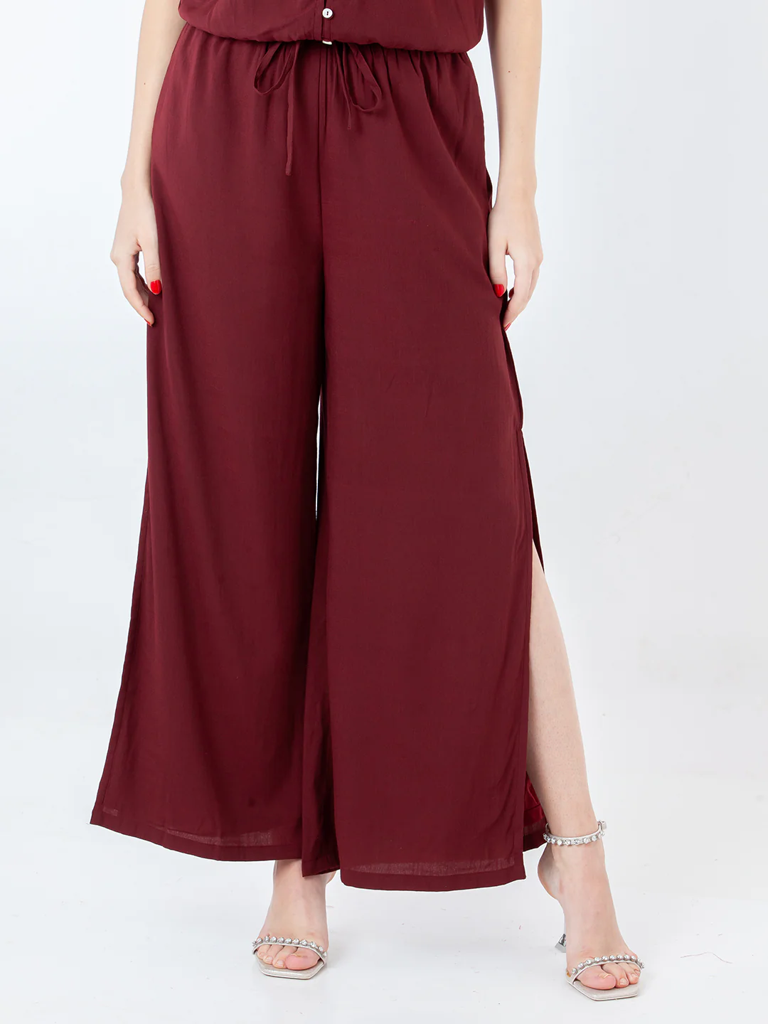 Maroon Solid Regular Trouser - Image 2
