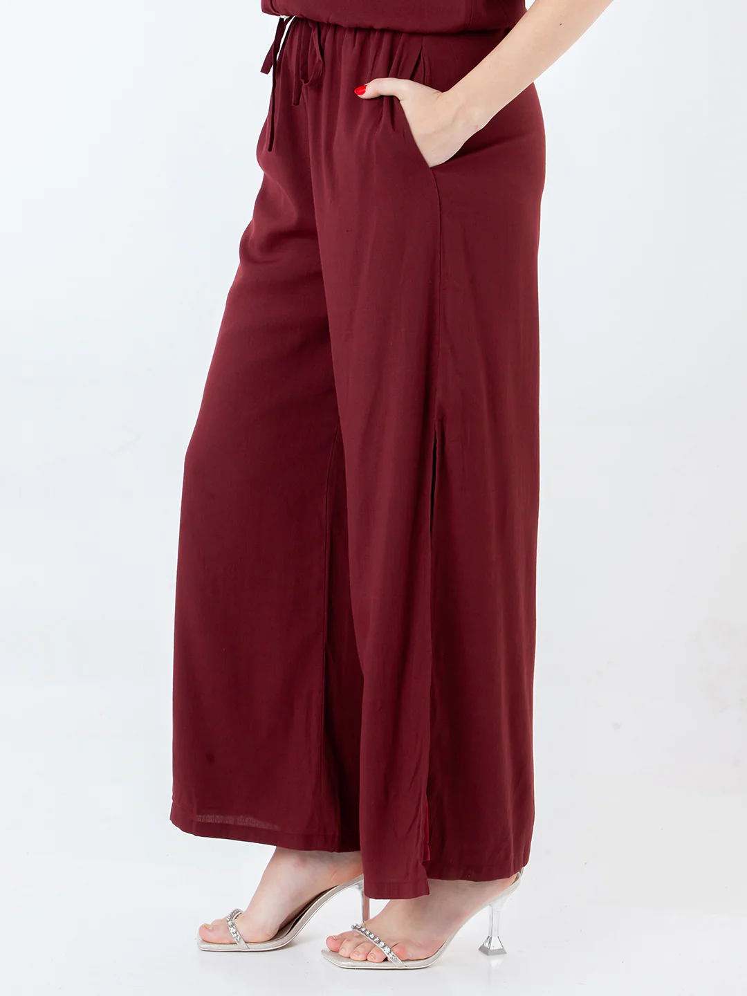 Maroon Solid Regular Trouser - Image 3