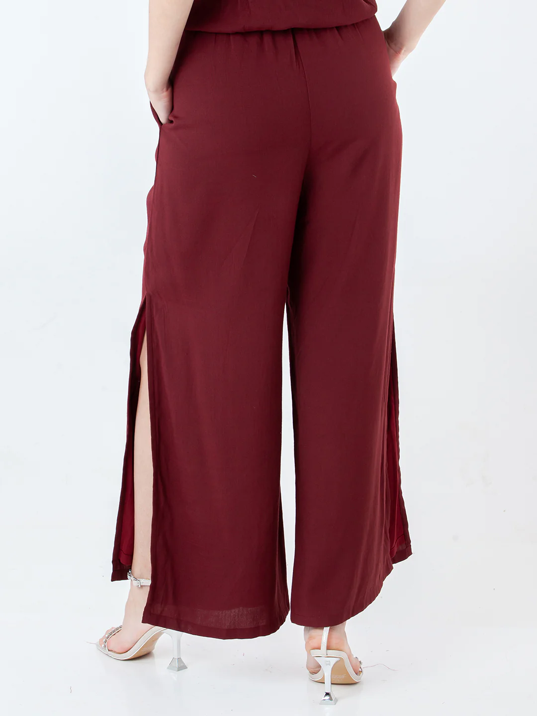 Maroon Solid Regular Trouser - Image 4