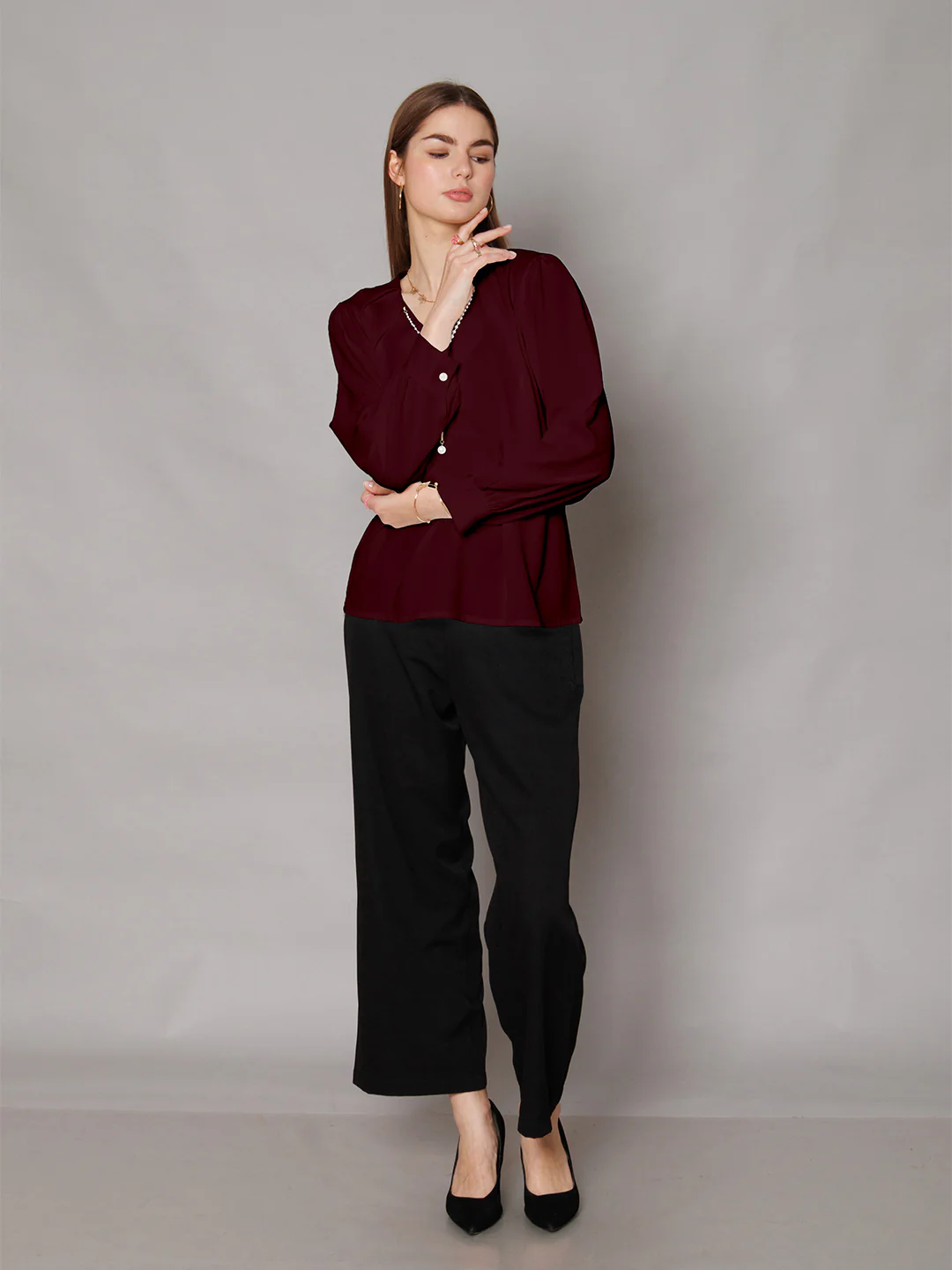 Maroon Solid Relaxed Fit Top - Image 2