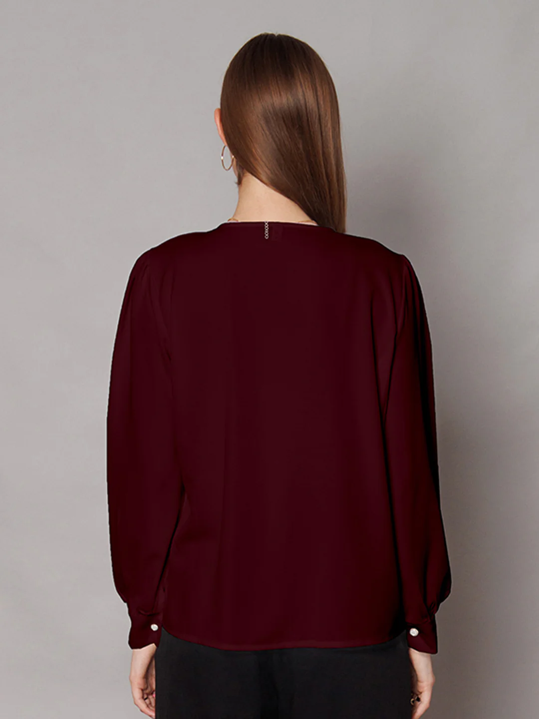 Maroon Solid Relaxed Fit Top - Image 5
