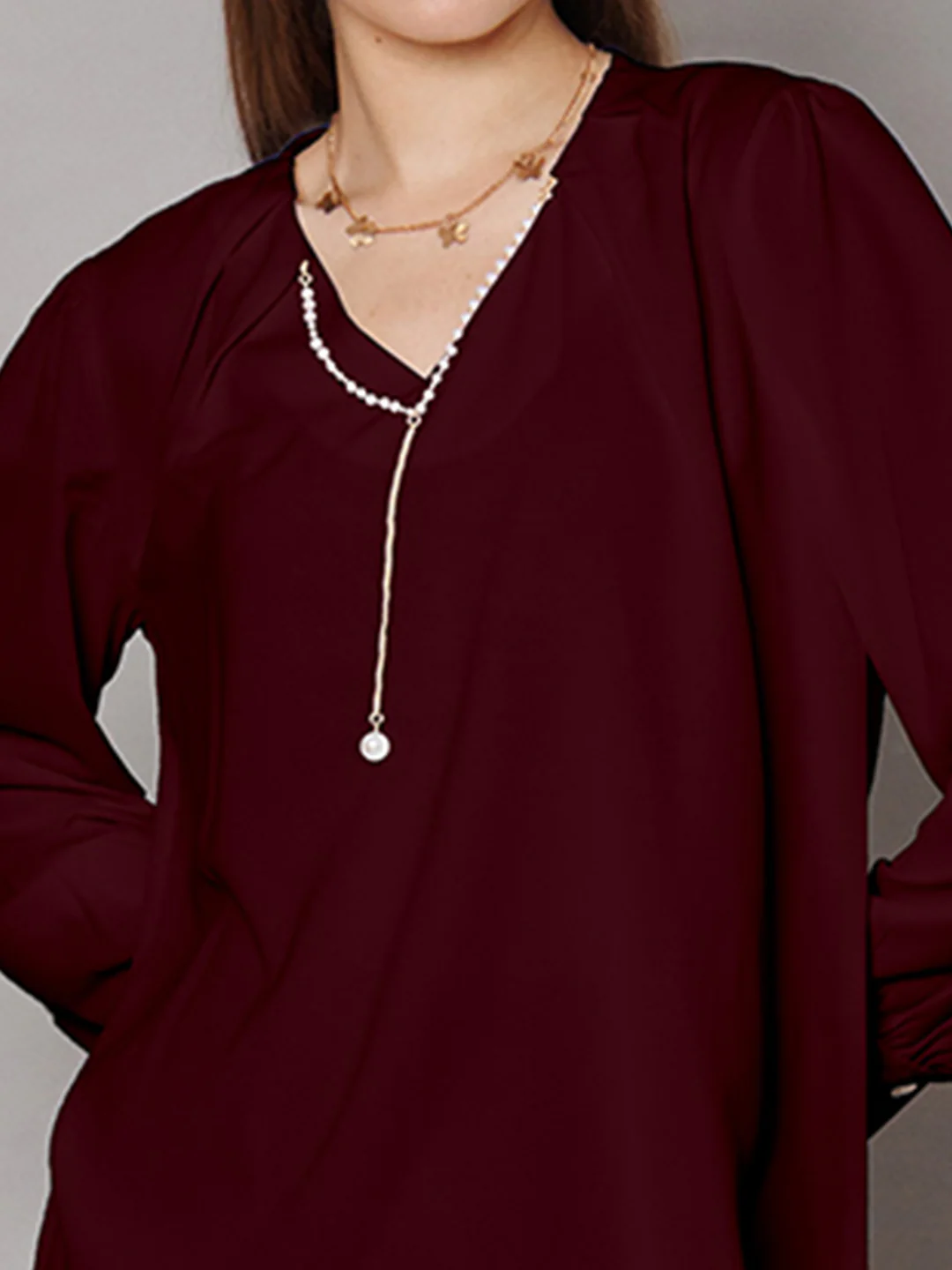 Maroon Solid Relaxed Fit Top - Image 6