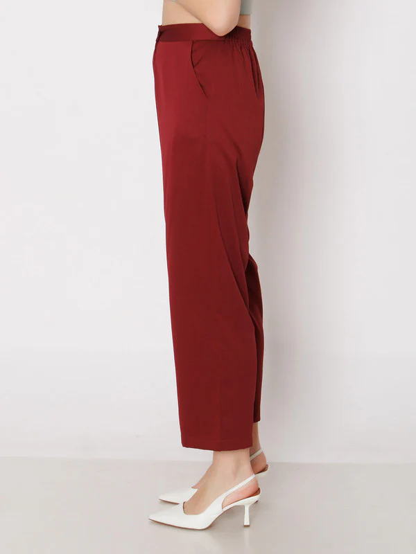 Maroon Solid Straight Trouser - Image 3