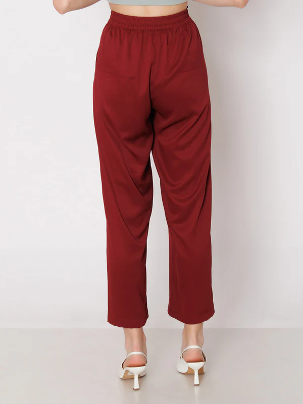 Maroon Solid Straight Trouser - Image 4