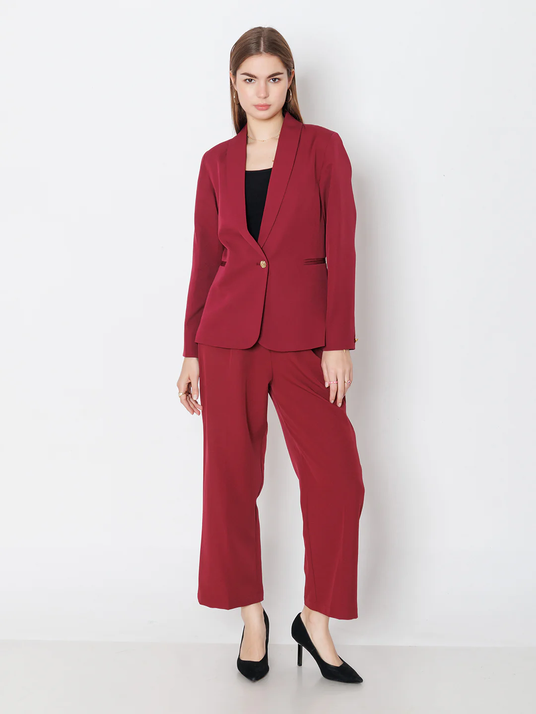 Maroon Solid Fitted Blazer - Image 6