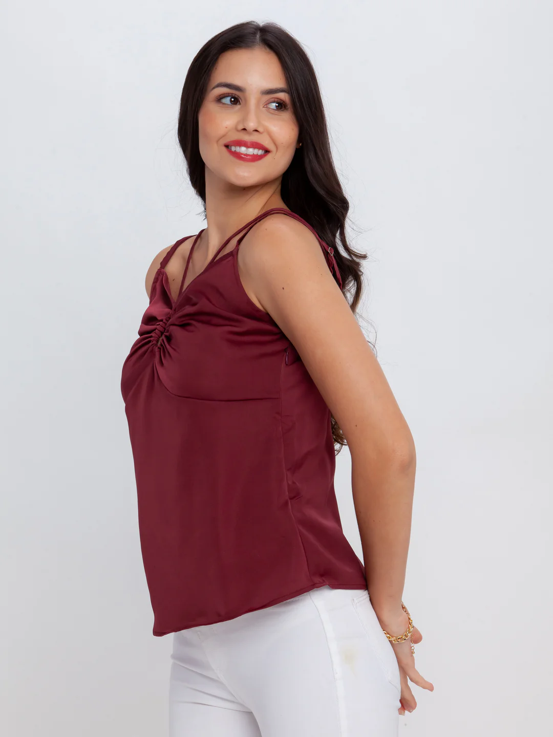 Maroon Solid Strappy Top - Image 3