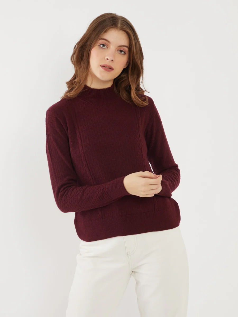 Maroon Solid Sweater - Image 2