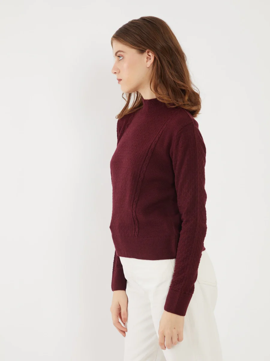 Maroon Solid Sweater - Image 3