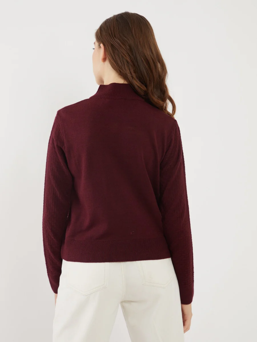 Maroon Solid Sweater - Image 4