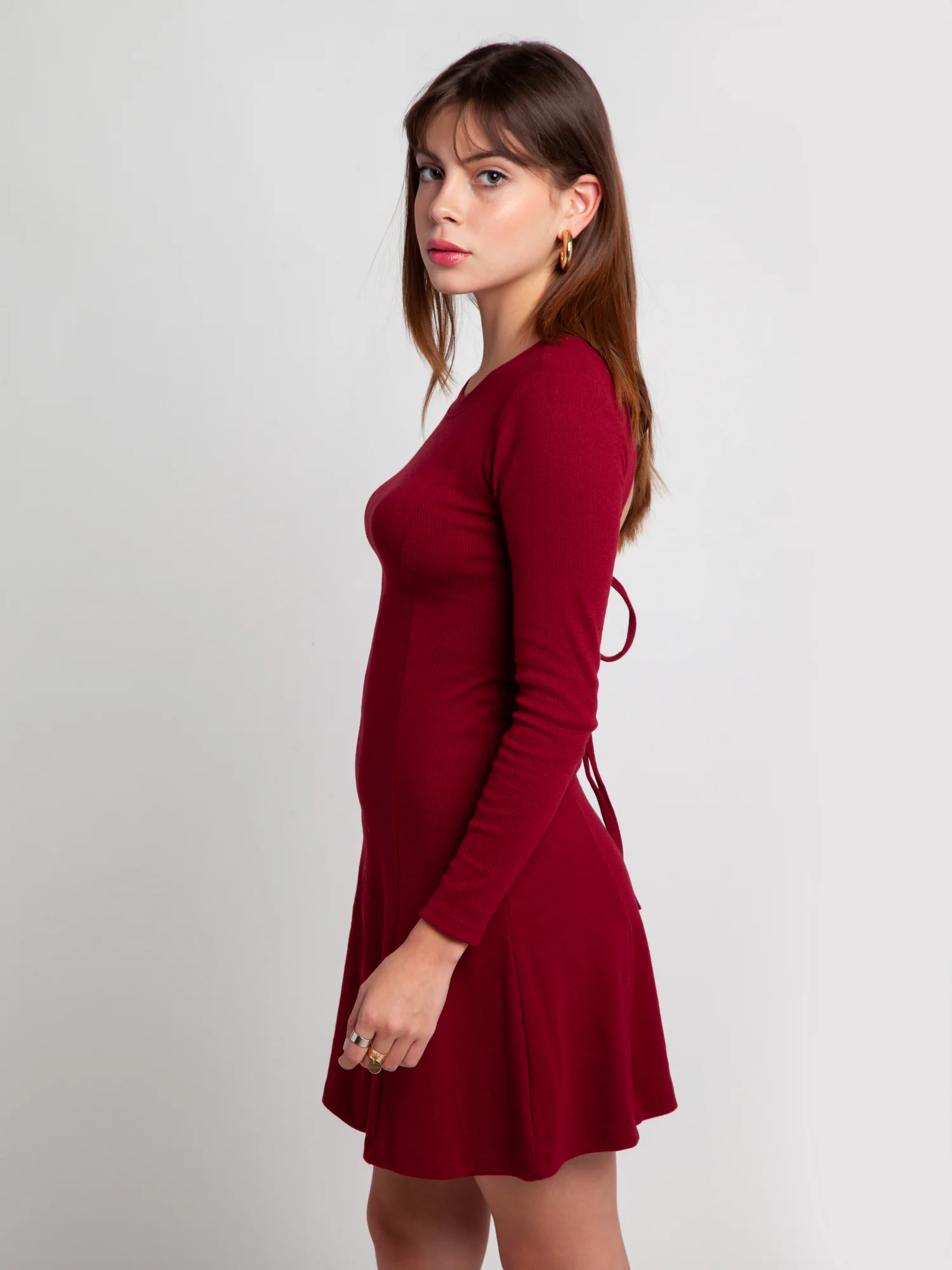 Maroon Solid Tie-Up Short Dress - Image 5