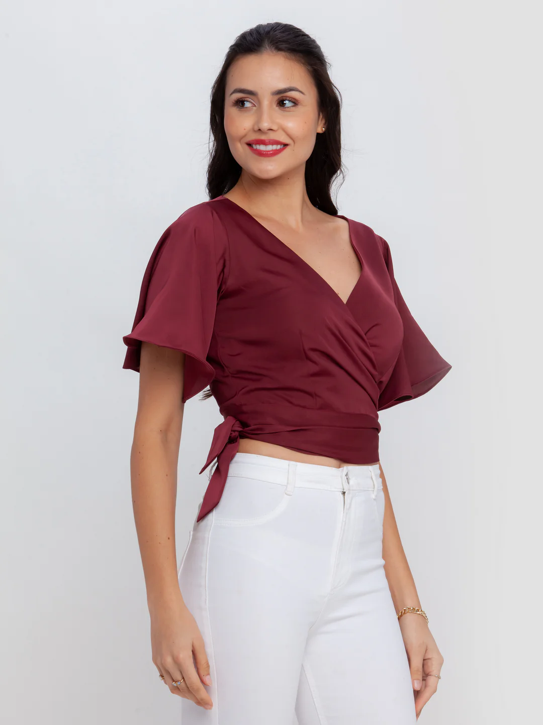 Maroon Solid Tie-Up Top - Image 3