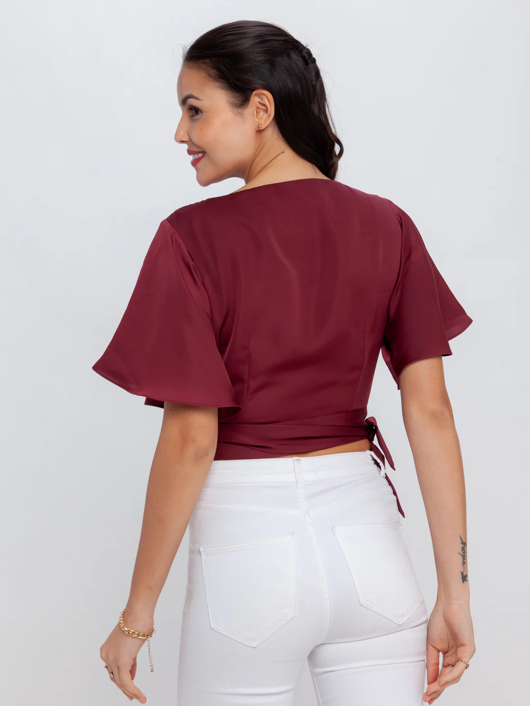 Maroon Solid Tie-Up Top - Image 4