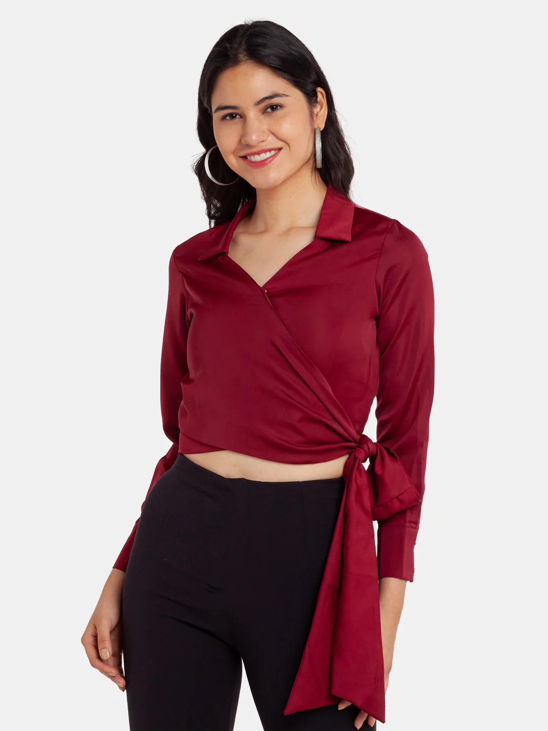 Maroon Solid Tie-Up Top - Image 2