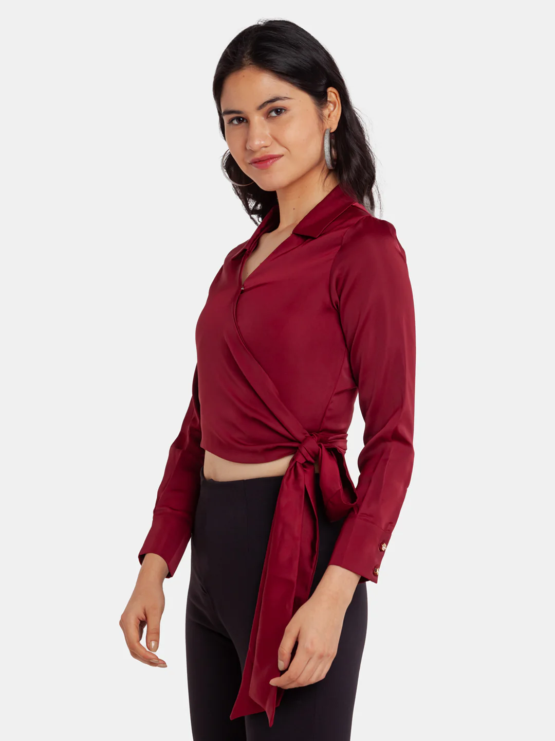 Maroon Solid Tie-Up Top - Image 3