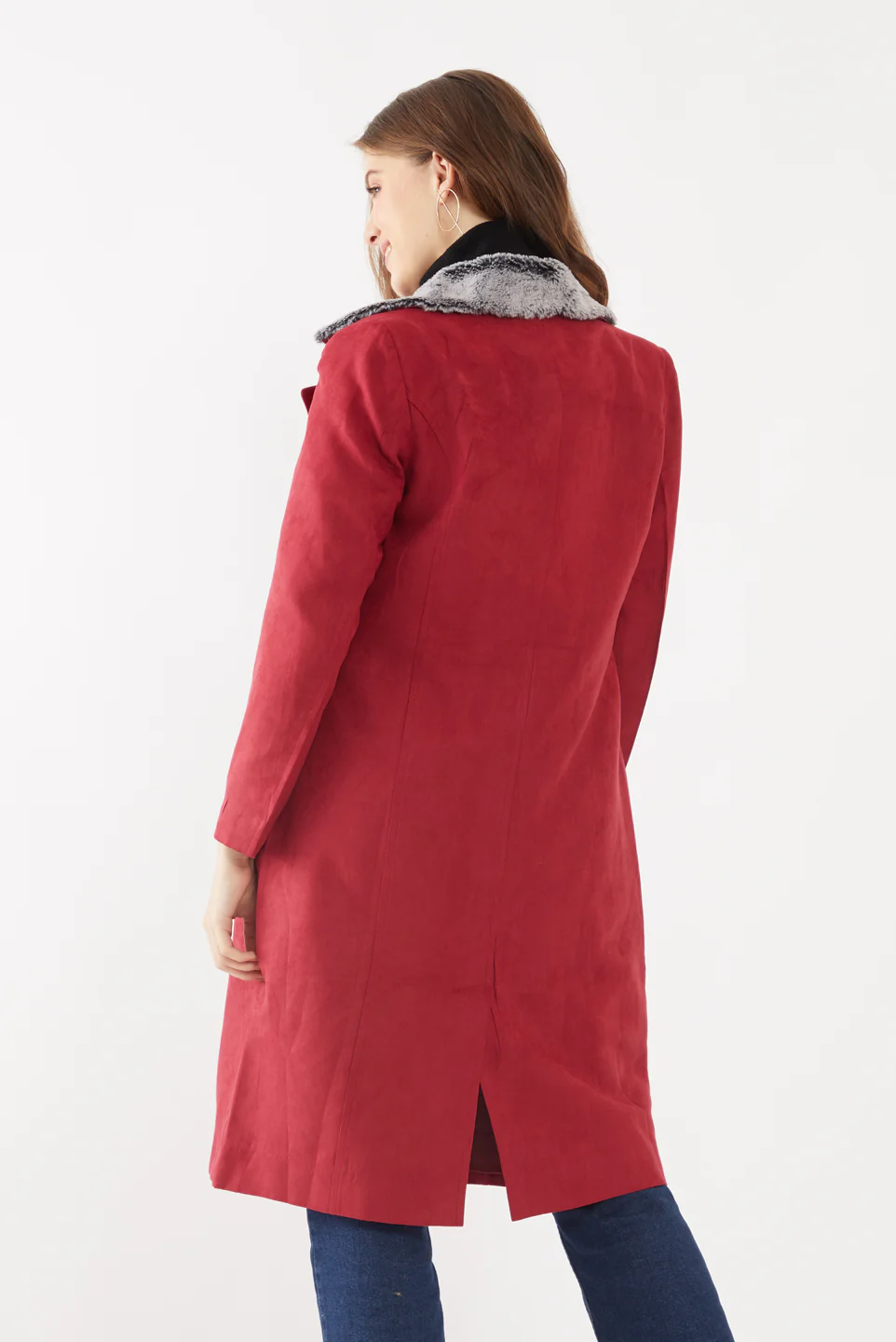 Maroon Solid Trench Coat - Image 4