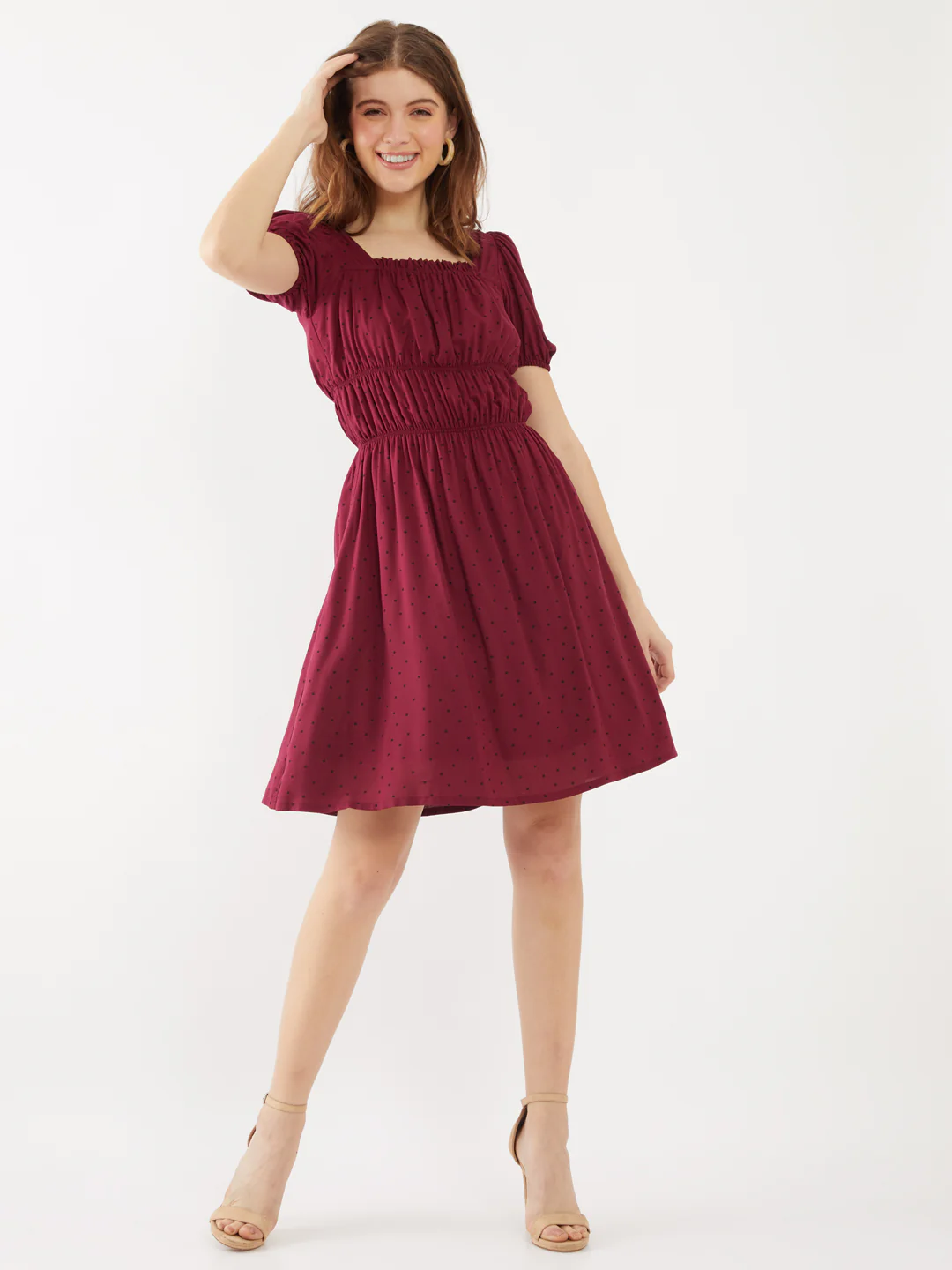 Maroon Striped Short Dress - Image 4