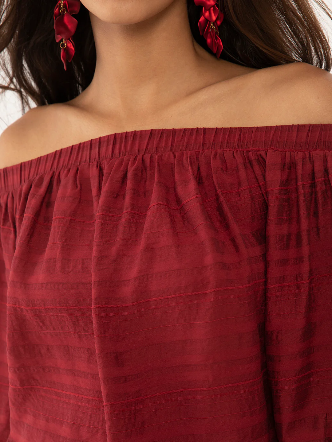 Maroon Textured Off-shoulder Top - Image 6