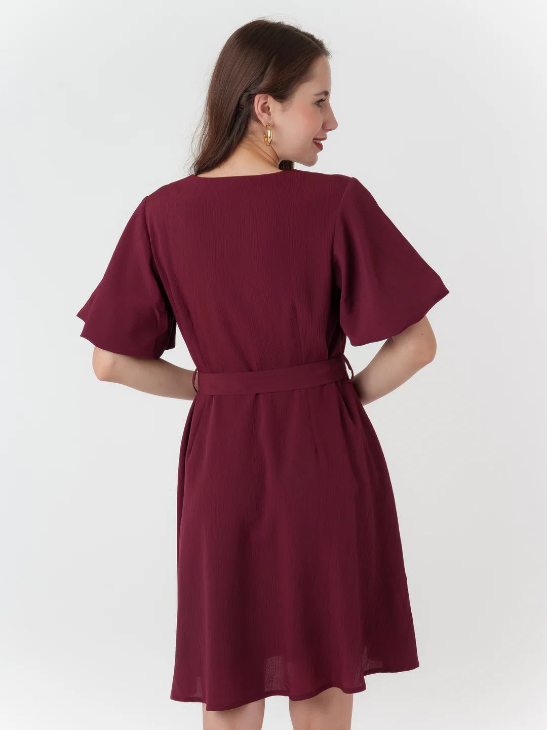 Maroon Textured Regular Short Dress - Image 4