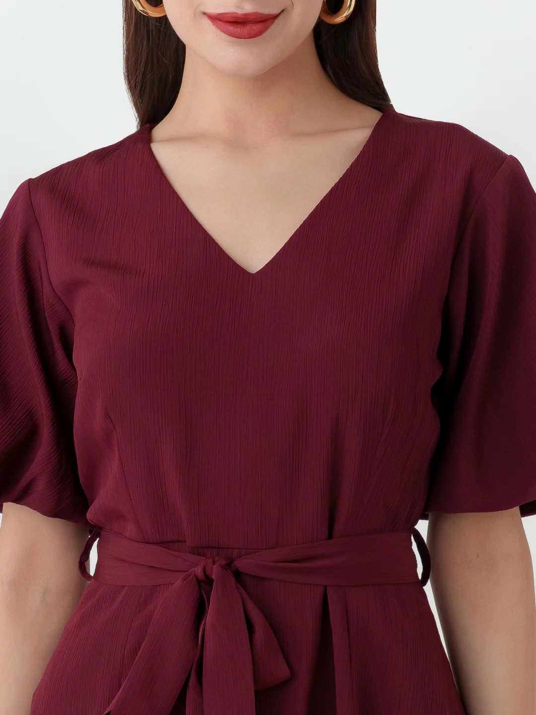 Maroon Textured Regular Short Dress - Image 6