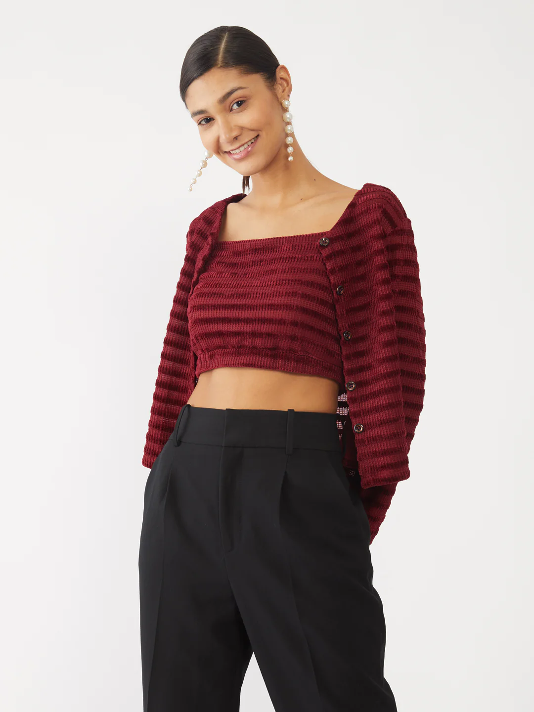 Maroon Textured Top with Jacket - Image 2