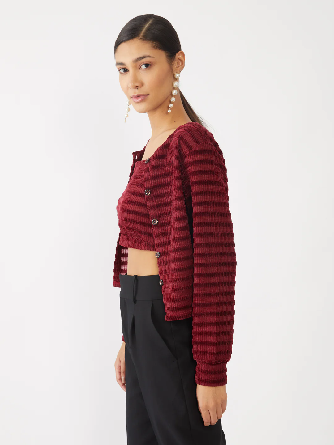 Maroon Textured Top with Jacket - Image 3